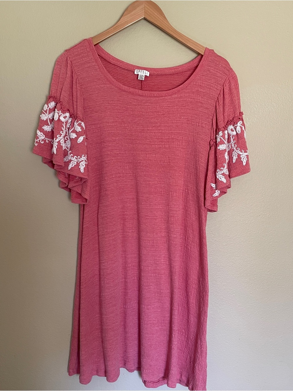 Spense Rose-Pink Flutter Sleeve Embroidered Mini Dress